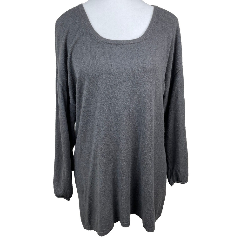 Soft Surroundings Tunic Top Sweater Womens Large Gray Terry Cloth Kimono Sleeves
